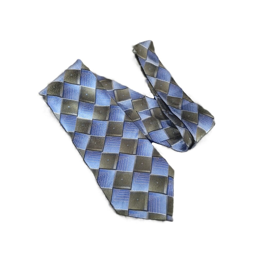 Stafford Mens Neck Tie Silk Blue Black Diamond Pattern